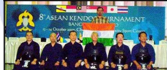The Indian flag at an international kendo event for the first time: 8th ASEAN Kendo Tournament, Bangkok, 2007